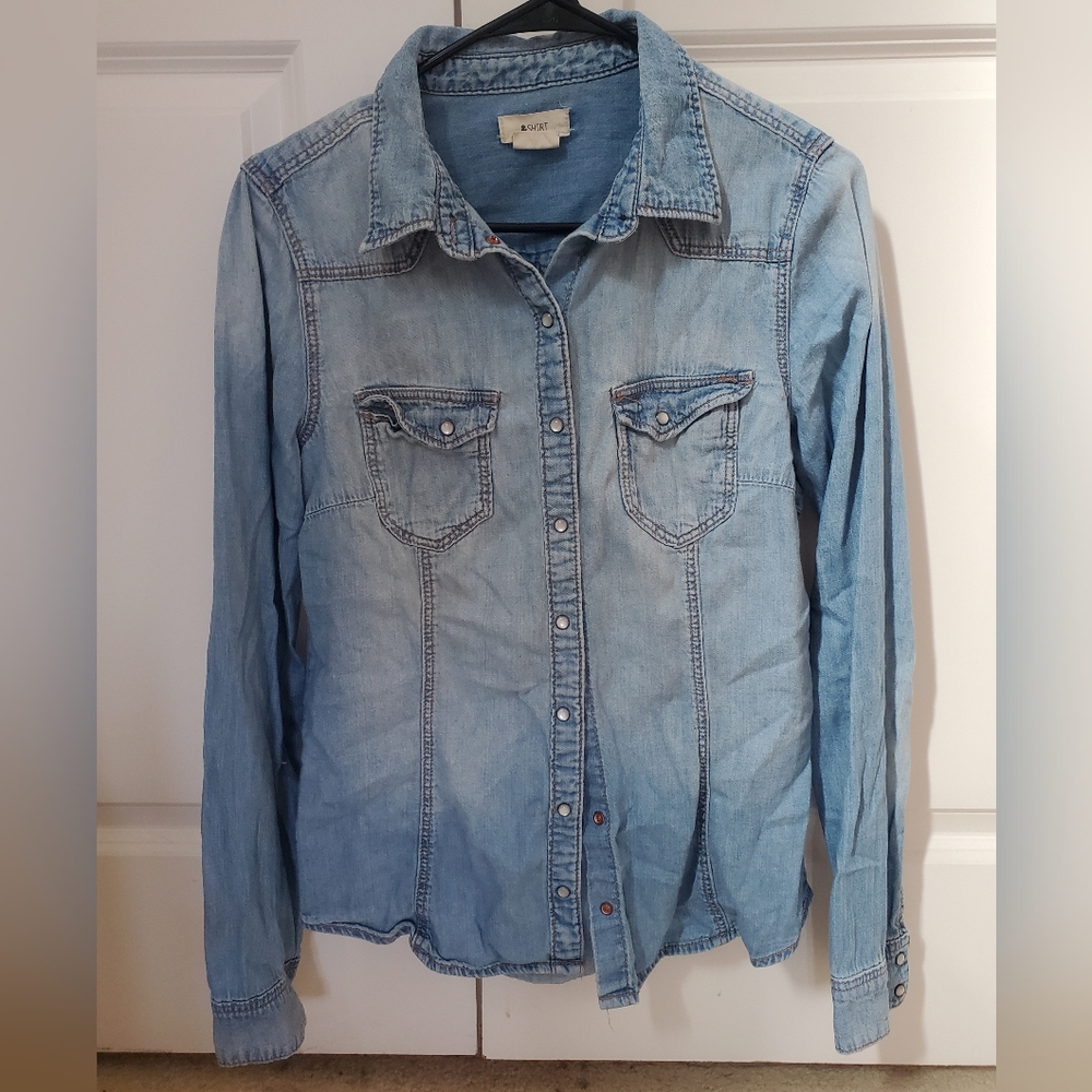 Denim button up top